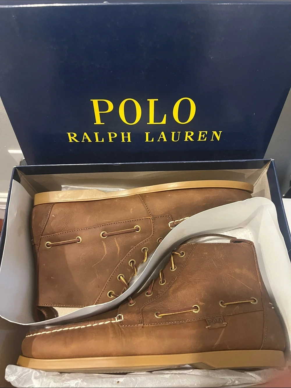 Polo by Ralph Lauren Brown Leather Boat Chukka Boots Size 12